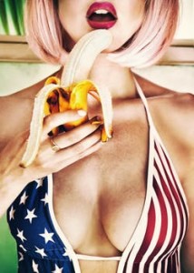 woman with bra eating banana